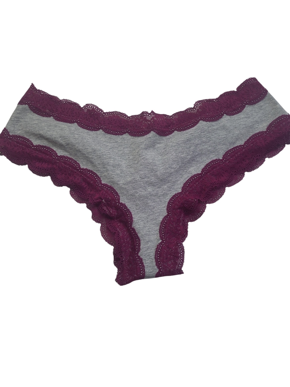 PINK Victoria's Secret Gray Panty with Plum Lace Trim